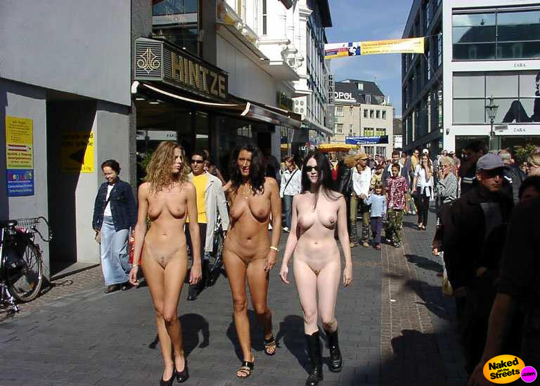 Three Naughty Girls Walking Naked On The Streets NakedO